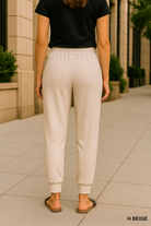 Zenana Heather Beige Drawstring Scuba Jogger Sweatpants with Pockets