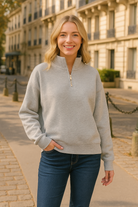 Zenana Heather Gray Fleece Half Zip Sweatshirt R H GREY