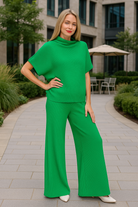Zenana Kelly Green Sweater Mock Neck Top & Long Pants Set K GREEN
