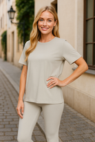 Zenana Light Cement Brushed Dty Microfiber Short Sleeve Top and Pants Loungewear Set LT CEMENT