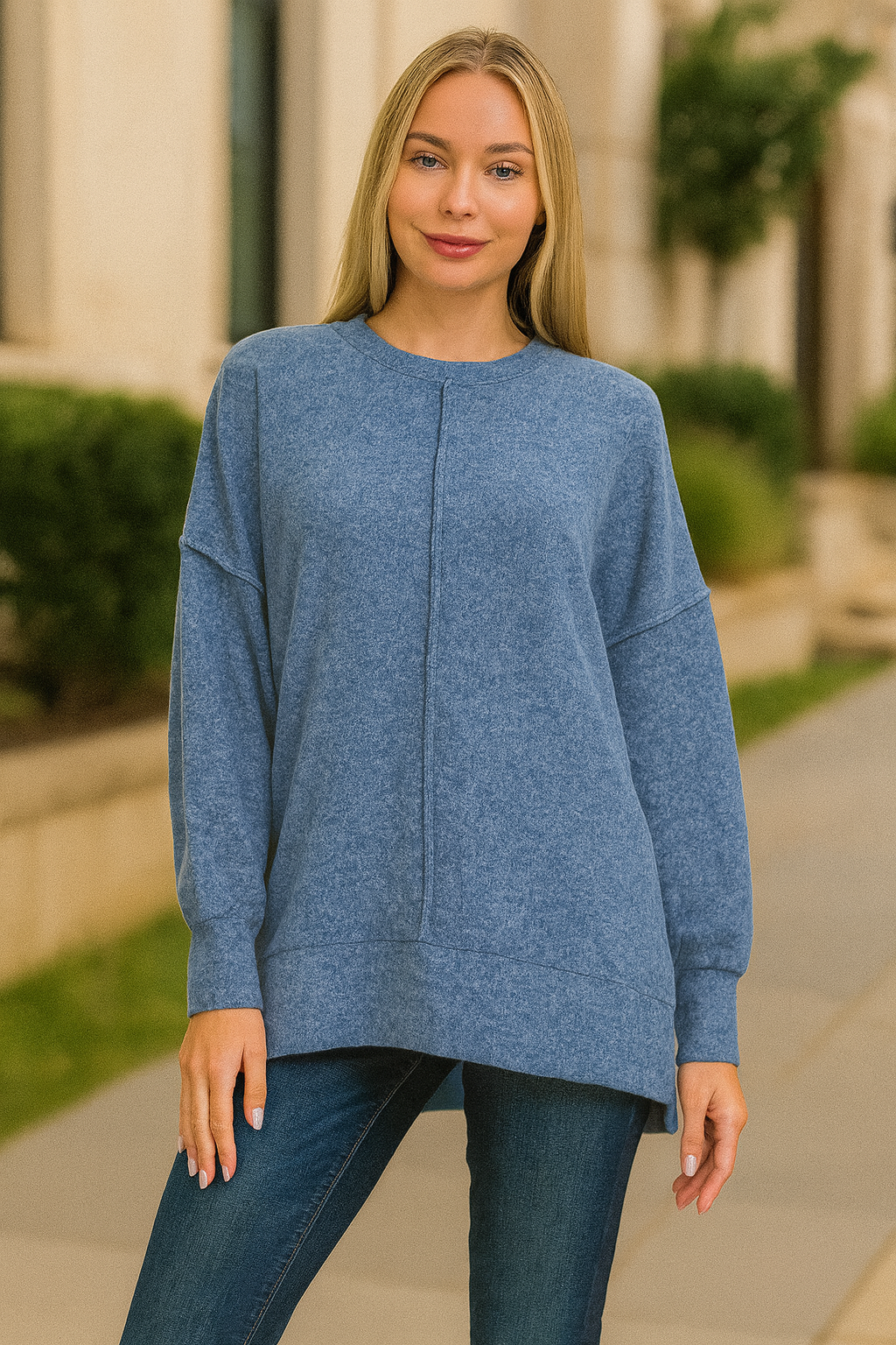 Zenana Light Navy Brushed Melange Hacci Oversized Sweater LT NAVY