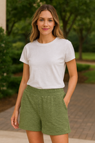 Zenana Light Olive Cotton Slub Shorts LT OLIVE
