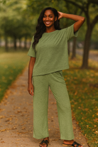 Zenana Light Olive Slub Short Sleeve T-Shirt and Pants Set LT OLIVE