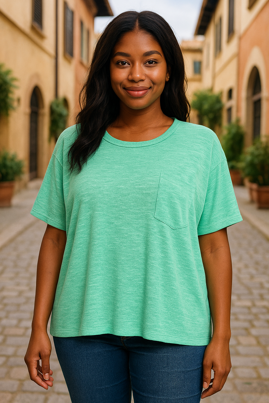 Zenana Mint Oversized Slub Hacci Top with Pocket