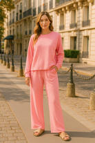 Zenana Dark Pink Slub Long Sleeve Top and Pants Lounge Set DK PINK