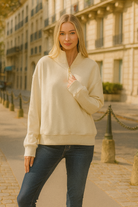 Zenana Sand Beige Fleece Half Zip Sweatshirt SAND BEIGE