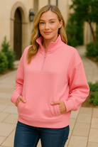 Zenana Scuba Half Zip Sweatshirt with Pockets