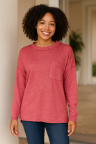 Zenana Dark Red Soft Melange Hacci Round-Neck Long Sleeve T-Shirt DK RED