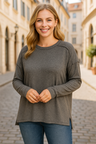 Zenana Black Melange Hacci Exposed Seam Hi-low Tee