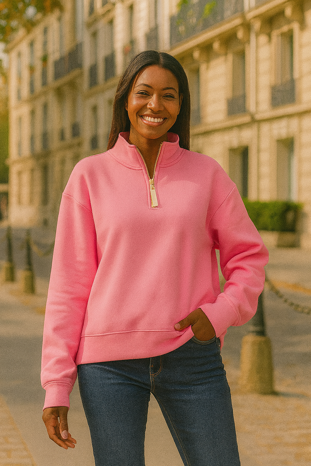Zenana Dark Pink Fleece Half Zip Sweatshirt DK PINK
