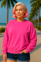 Zenana Hot Pink Soft Fleece Pigment Dye Round-neck Sweatshirt