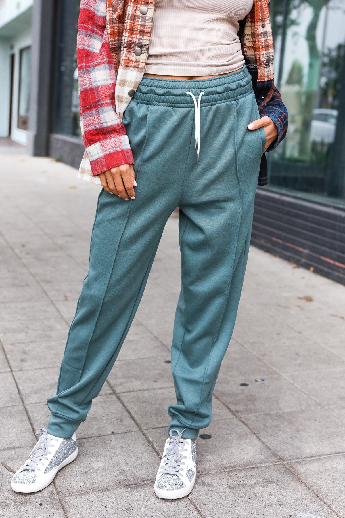 Zenana Ash Jade Knit Front Seam Sweatpants Zenana