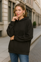 Zenana Black Oversized Scuba Hoodie with Kangaroo Pocket BLACK