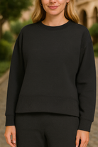 Zenana Black Ribbed Round Neck Pullover and Drawstring Pants Set