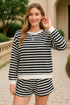 Zenana Black Striped Long Sleeve Top and Shorts Set