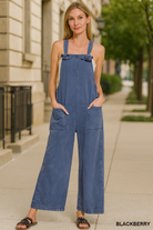 Zenana Blackberry Washed Knot Strap Wide Leg Cropped Jumpsuit BLACKBERRY
