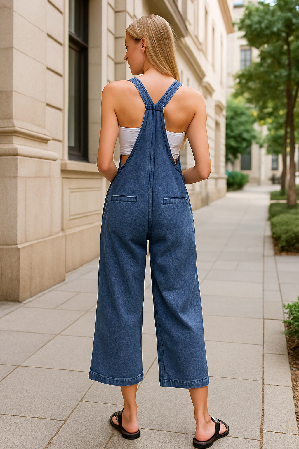 Zenana Blackberry Washed Knot Strap Wide Leg Cropped Jumpsuit