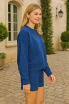 Zenana Light Navy Ribbed Round Neck Pullover and Shorts Set