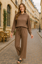 Zenana Brown Ribbed Drawstring Lounge Pants BROWN