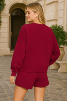 Zenana Cabernet Ribbed Round Neck Pullover and Shorts Set