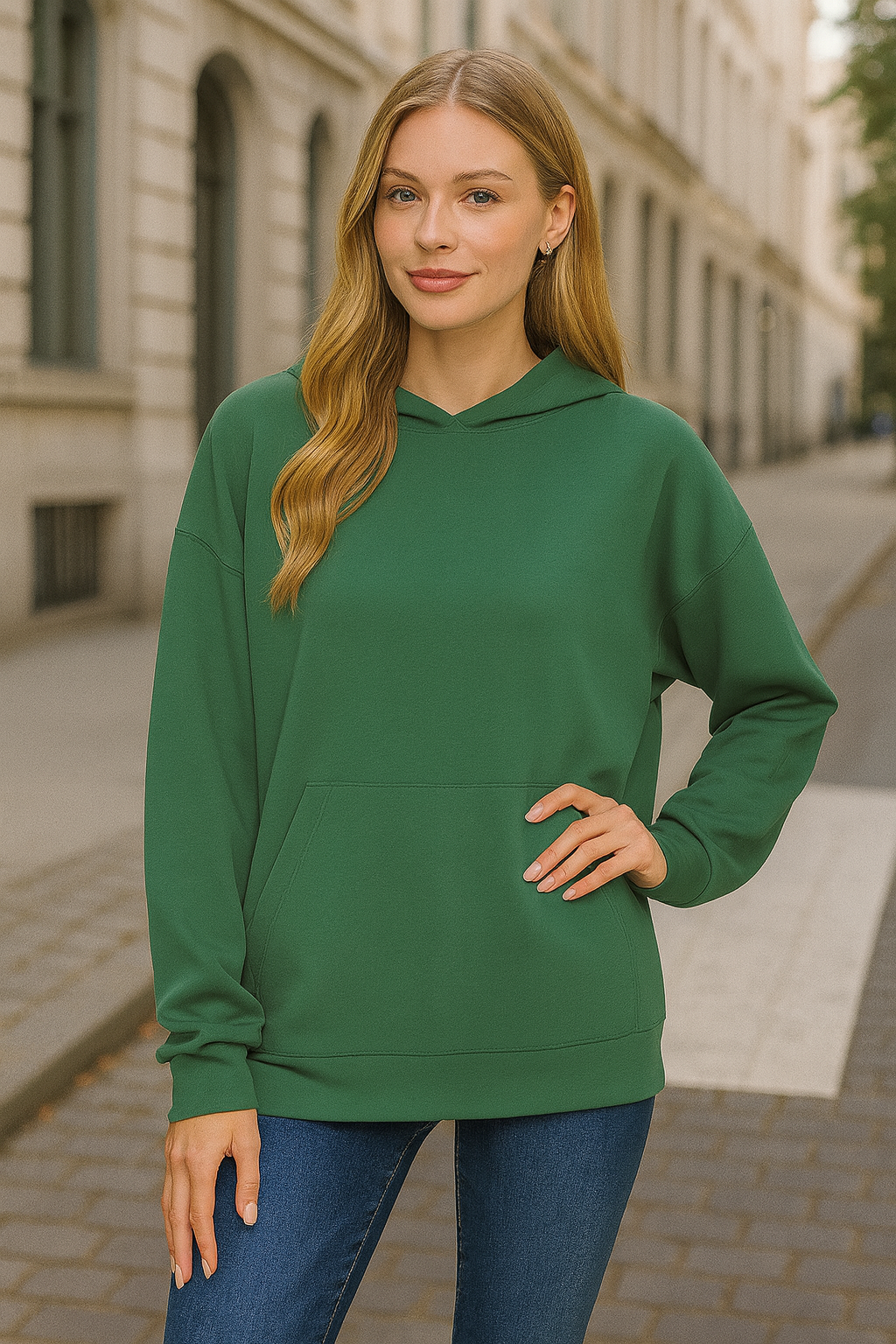 Zenana Dark Green Oversized Scuba Hoodie with Kangaroo Pocket DK GREEN