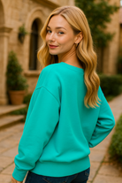 Zenana Turquoise Fleece Boat Neck Sweatshirt