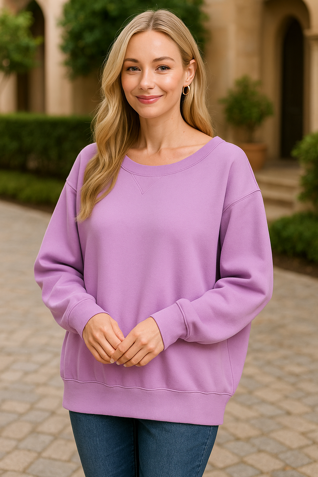 Zenana Bright Lavender Fleece Boat Neck Sweatshirt B LAVENDER