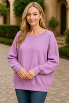 Zenana Bright Lavender Fleece Boat Neck Sweatshirt B LAVENDER