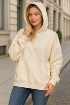 Zenana Heather Beige Oversized Scuba Hoodie with Kangaroo Pocket