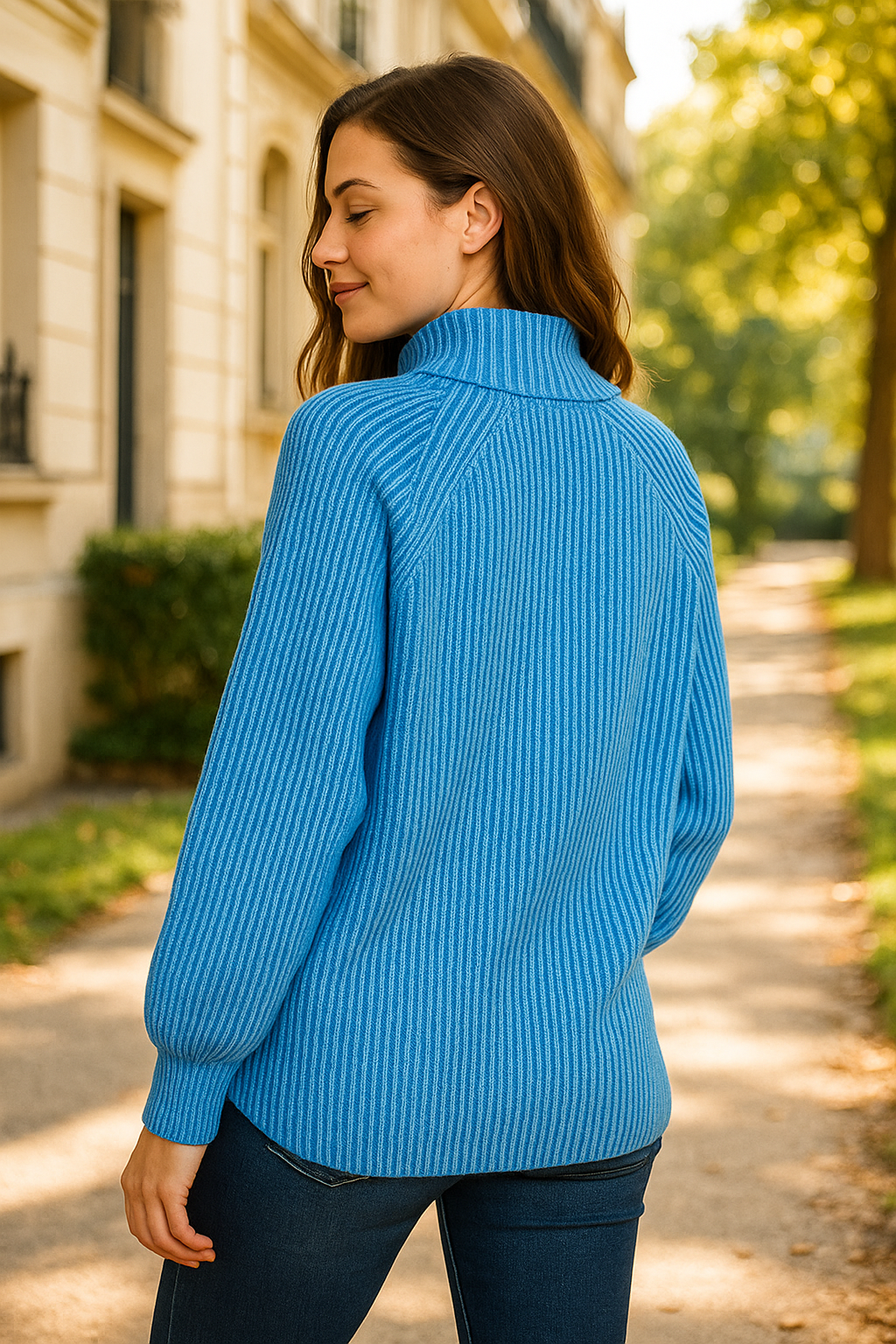 Zenana OCEAN BLUE/SKY BLUE Ribbed Two Tone Half Zip Sweater
