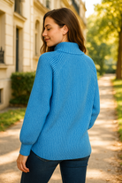 Zenana OCEAN BLUE/SKY BLUE Ribbed Two Tone Half Zip Sweater