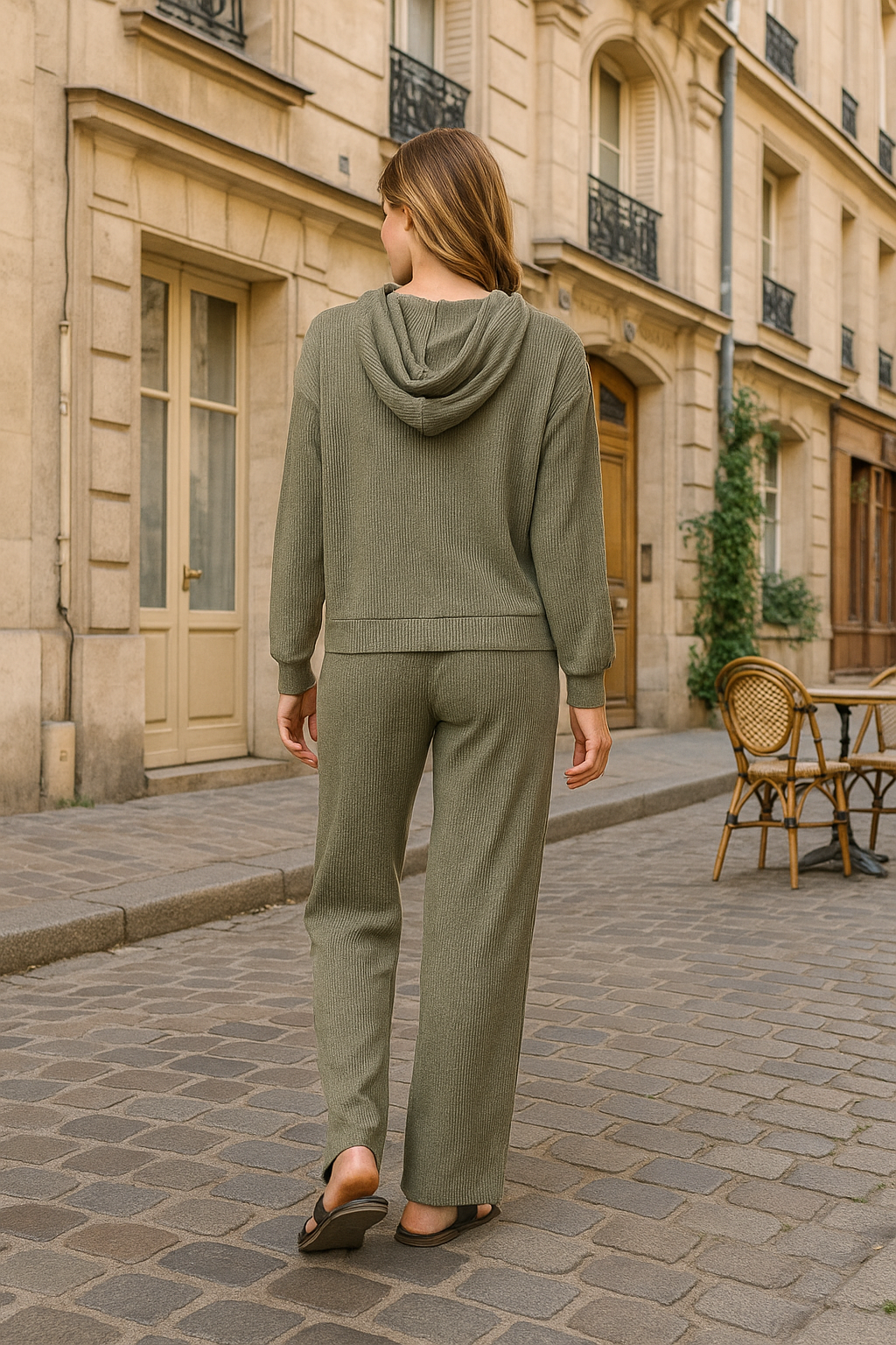 Zenana Dark Olive Ribbed Drawstring Lounge Pants