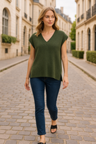 Zenana Dark Olive Ribbed Slit V-Neck Sweater Vest