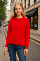 Zenana Red Viscose Front Seam Round-Neck Sweater