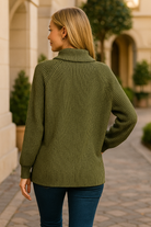 Zenana Ribbed Two Tone Half Zip Sweater in Dark Olive