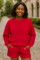 Zenana Ruby Ribbed Round Neck Pullover and Shorts Set RUBY