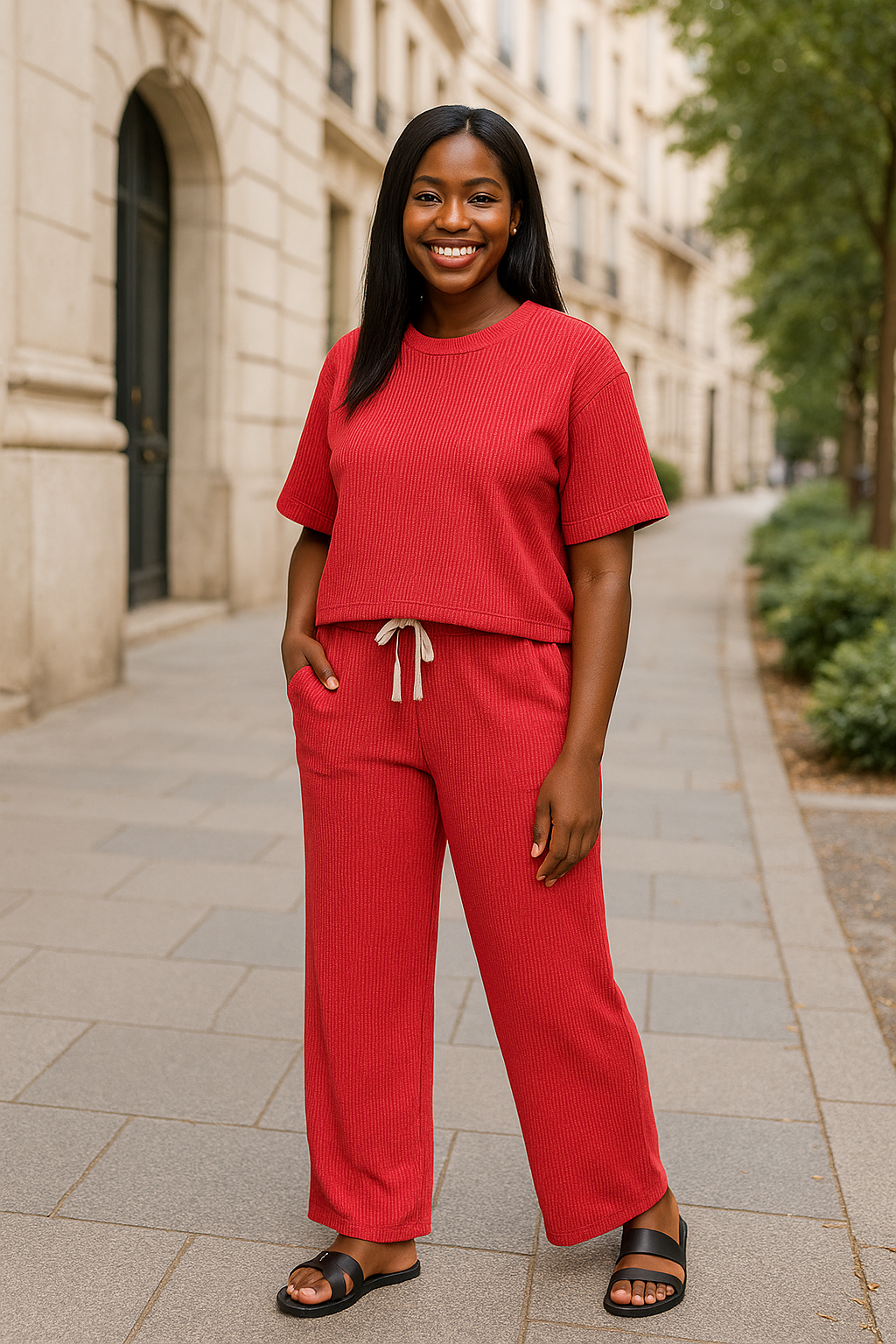 Zenana Ruby Raised Rib Short Sleeve Tee & Pants Set RUBY