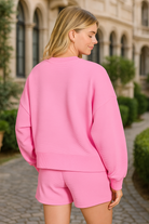 Zenana Candy Pink Ribbed Round Neck Pullover and Shorts Set