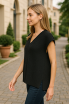Zenana Black Ribbed Slit V-Neck Sweater Vest