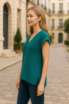Zenana Teal Ribbed Slit V-Neck Sweater Vest