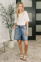 Dear Scarlett Zenim Printed High Waisted Shorts in Classic Denim Womens