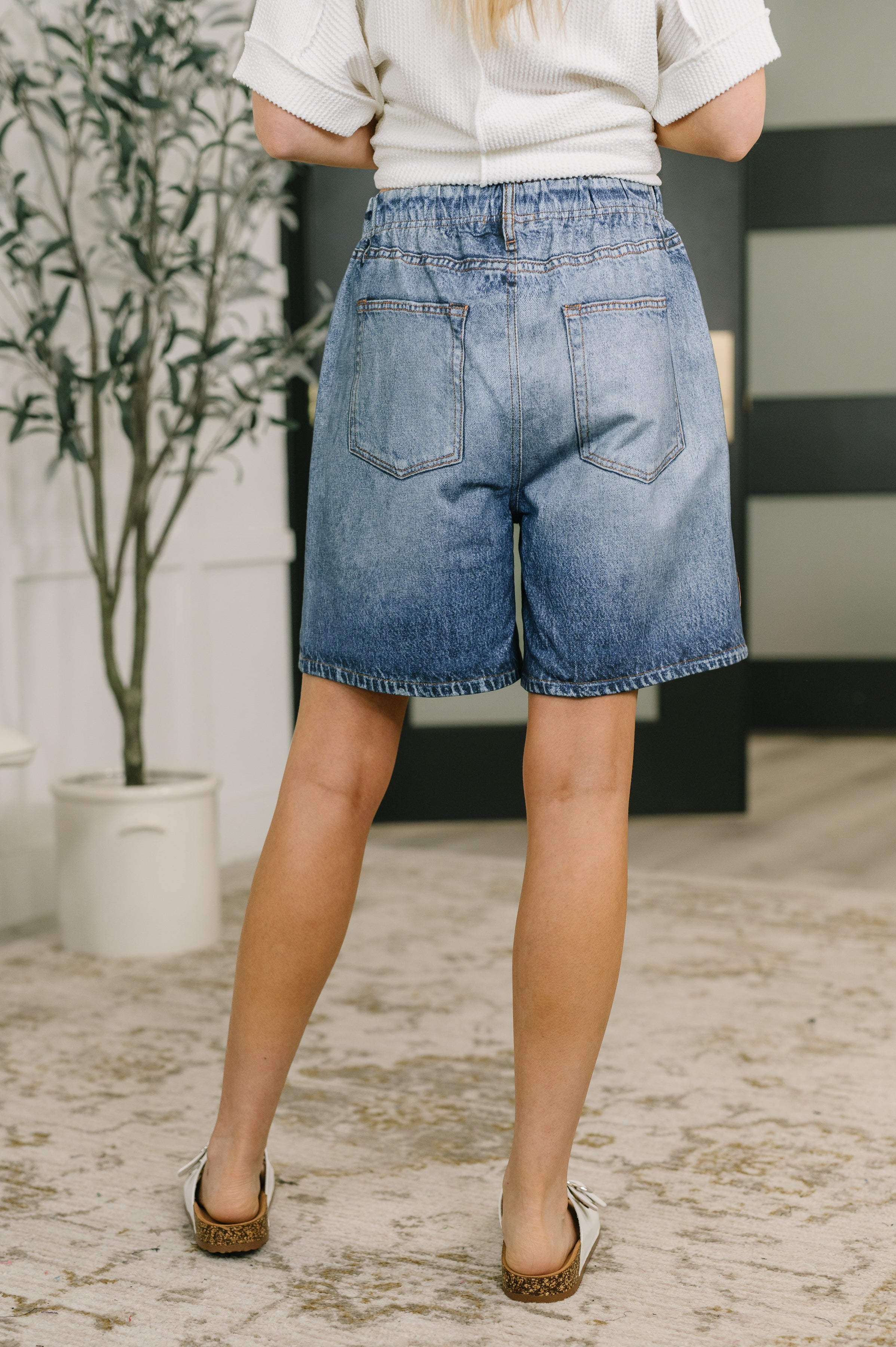 Zenim Printed High Waisted Shorts in Classic Denim Womens