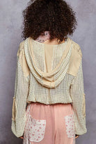 POL Cream Multi Texture Woven Button Down Hooded Shirt with Drawstring Hem