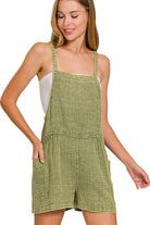 Zenana Light Olive Washed Double Gauze Tie Back Romper