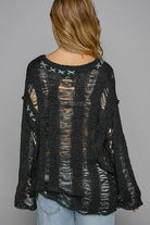 POL Black Distressed Dropped Shoulder Long Sleeve Knit Top Trendsi