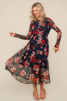 Haptics Navy Floral Mesh Midi Dress