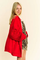Davi & Dani Red Button Up Dropped Shoulder Cardigan with Pockets