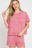 Zenana Red Halo Snow Washed Boxy Top & Shorts Set
