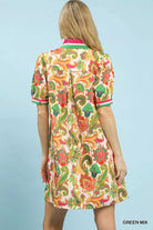 Umgee Green Mix Jacquard Abstract Print Mini Dress