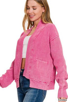 Zenana FuchsiaWashed Dropped Shoulder Cardigan with Side Pockets